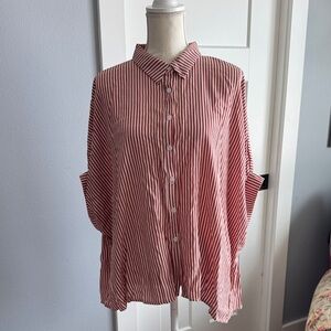 Striped Button Down Shirt - Red and White